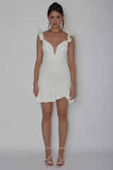 Kianna Ruffle Strap Lace Mini Dress White