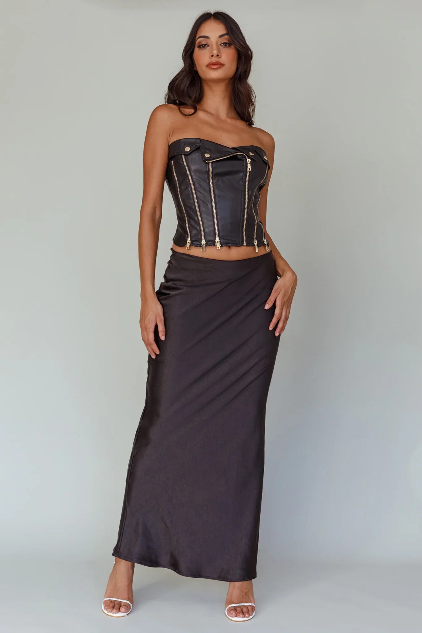Moto Strapless Zipper Top Black