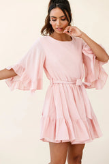Joni Batwing Sleeve Waist Tie Dress Pink
