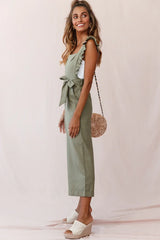 Serenade Ruffle Strap Pinafore Jumpsuit Olive