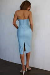 Intuition Strapless Faux Leather Dress Blue
