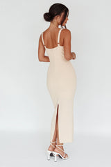 Winter Garden U-Neckline Maxi Dress Beige