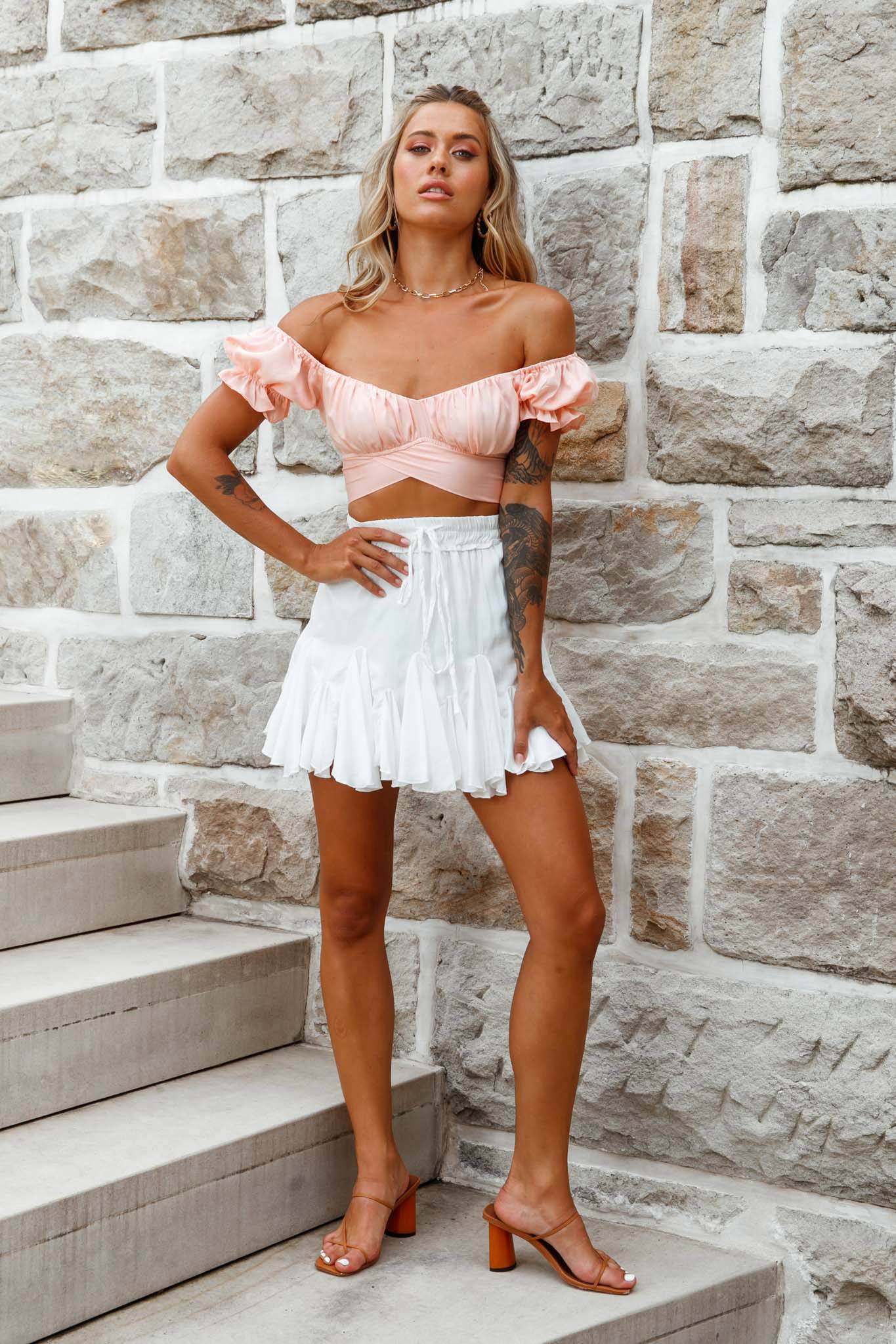 Linka Off-Shoulder Tie-Back Crop Top Peach