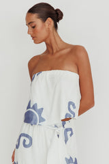 Nectar Sun Print Strapless Top Blue