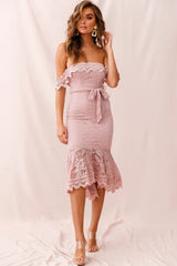 Patience Lace Bodycon Midi Dress Mauve