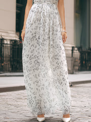 White & Gray Leopard Print Halter Maxi Dress