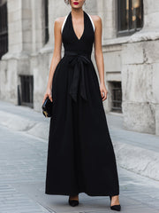 Black Contrast Strap Wrap Front A-Line Maxi Dress