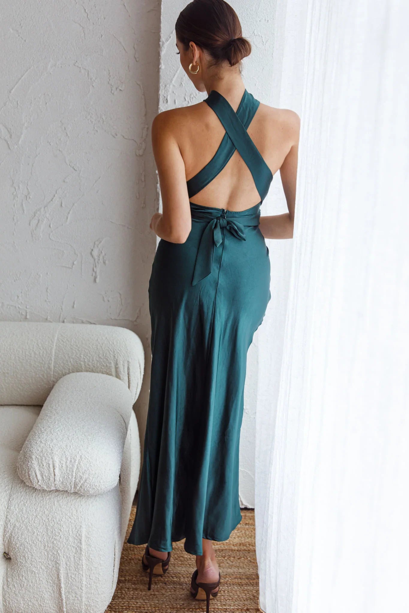 Te Amo Halterneck Open Back Midi Dress Forest Green