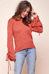 Cairo Knitted Long Tie Sleeved Top Rust