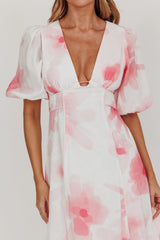 Elias Puff Sleeve Midi Dress Blush