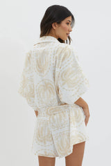 Daytona Beach Button-Up Romper Print Beige