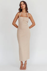 Goldfoil Halter Neck Maxi Dress Ecru