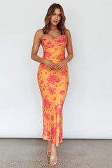Teava Laced Waist Maxi Dress Floral Orange