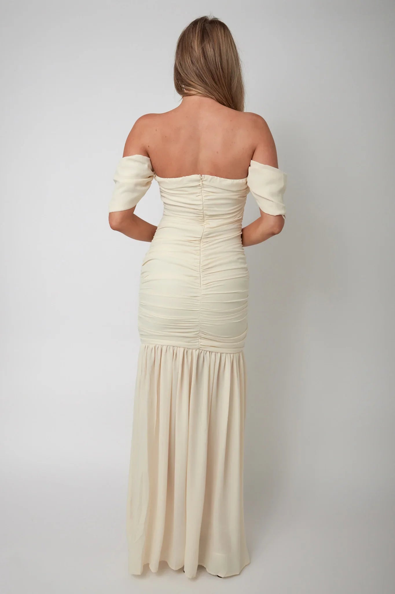 Dalisha Off Shoulder Ruched Maxi Dress Cream