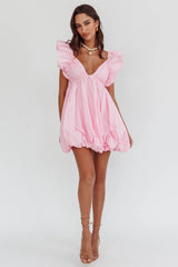 Horoscope Bubble Hem Mini Dress Blush