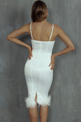 Hopelessly Devoted Feather Trim Midi Dress White