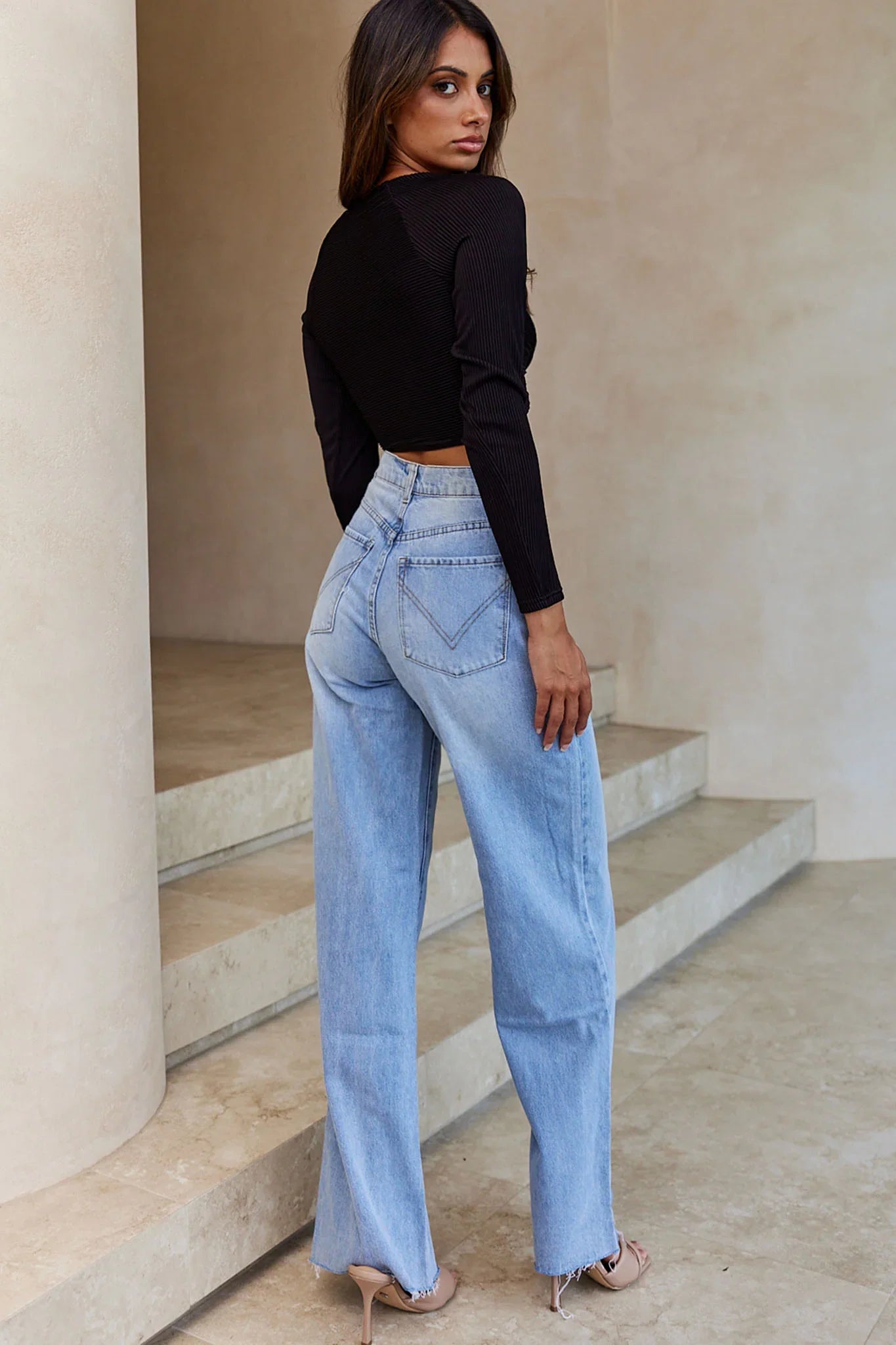 Villa Laguna Twist Bust Long Sleeve Crop Top Black