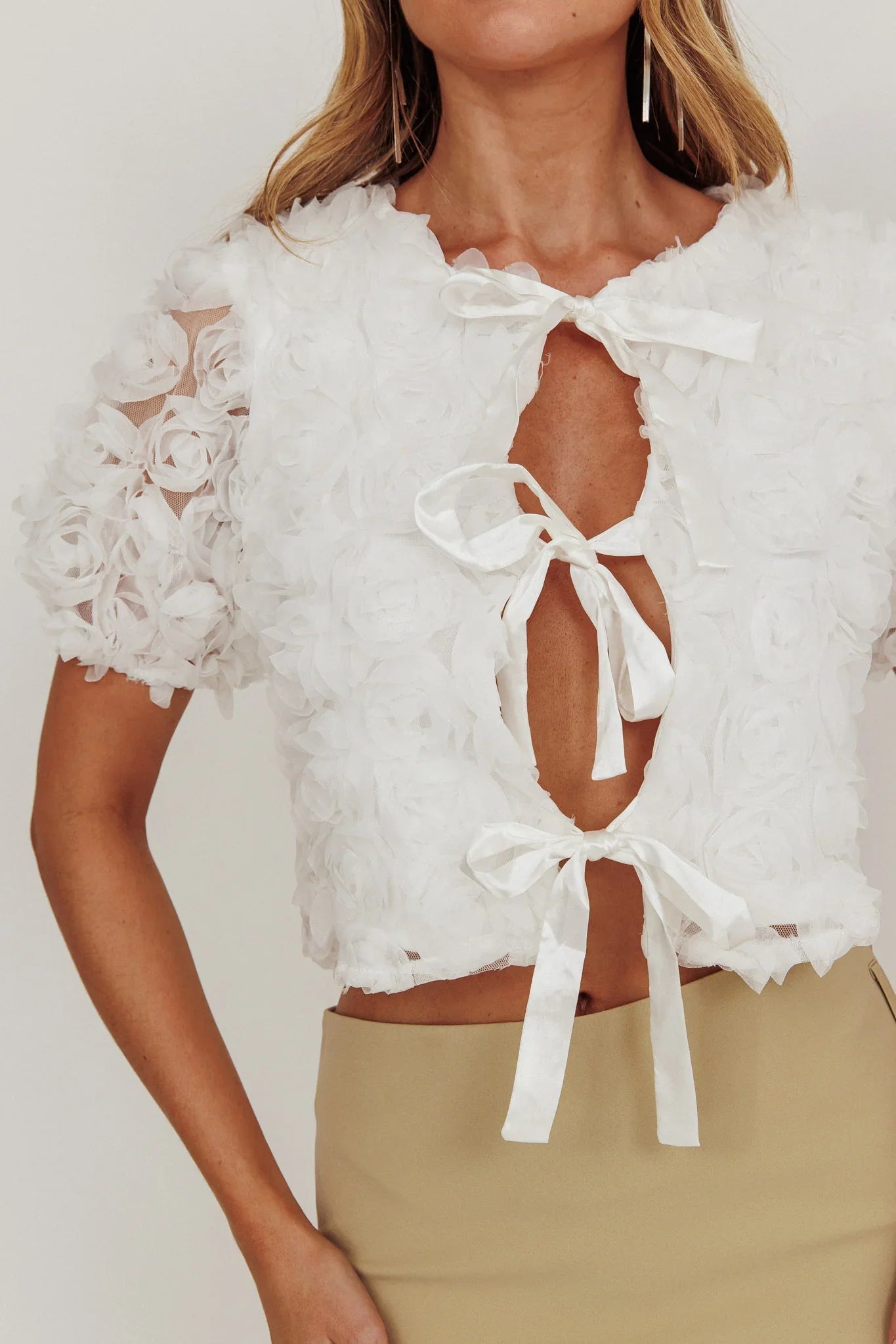Chiron Front Tie Rosette Top Off White