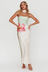 Damsel Reverse Halter Maxi Dress Flower Green