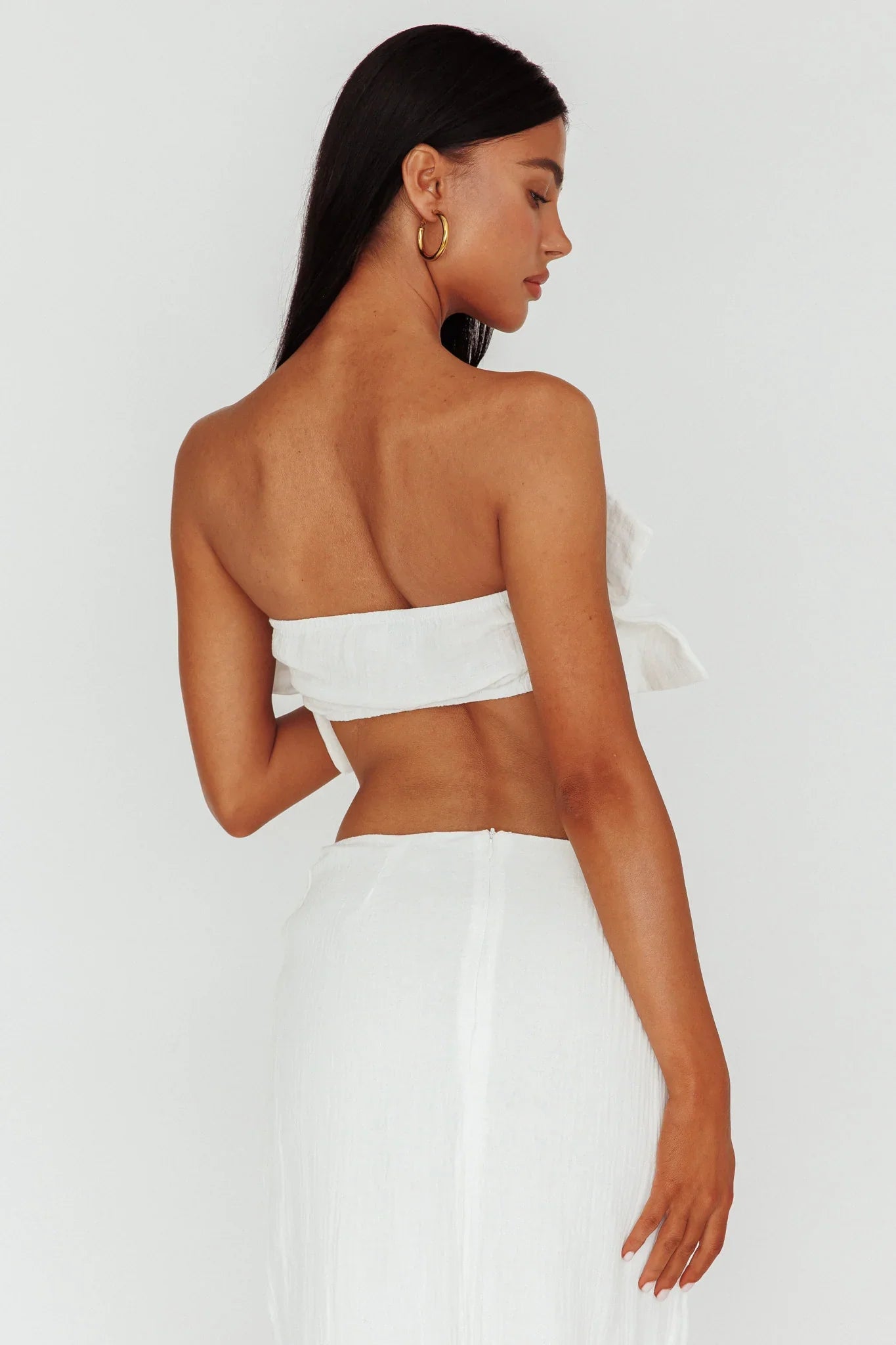 So Fine Ruffle Crop Top Off White