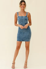 Shalom Structured Bodycon Dress Washed Blue