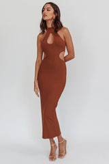 Estella Keyhole Ribbed Midi Dress Brown
