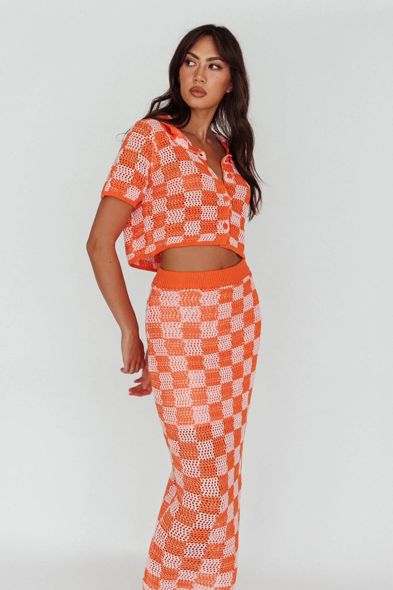 Byron Bay Crochet Buttoned Top Sunset