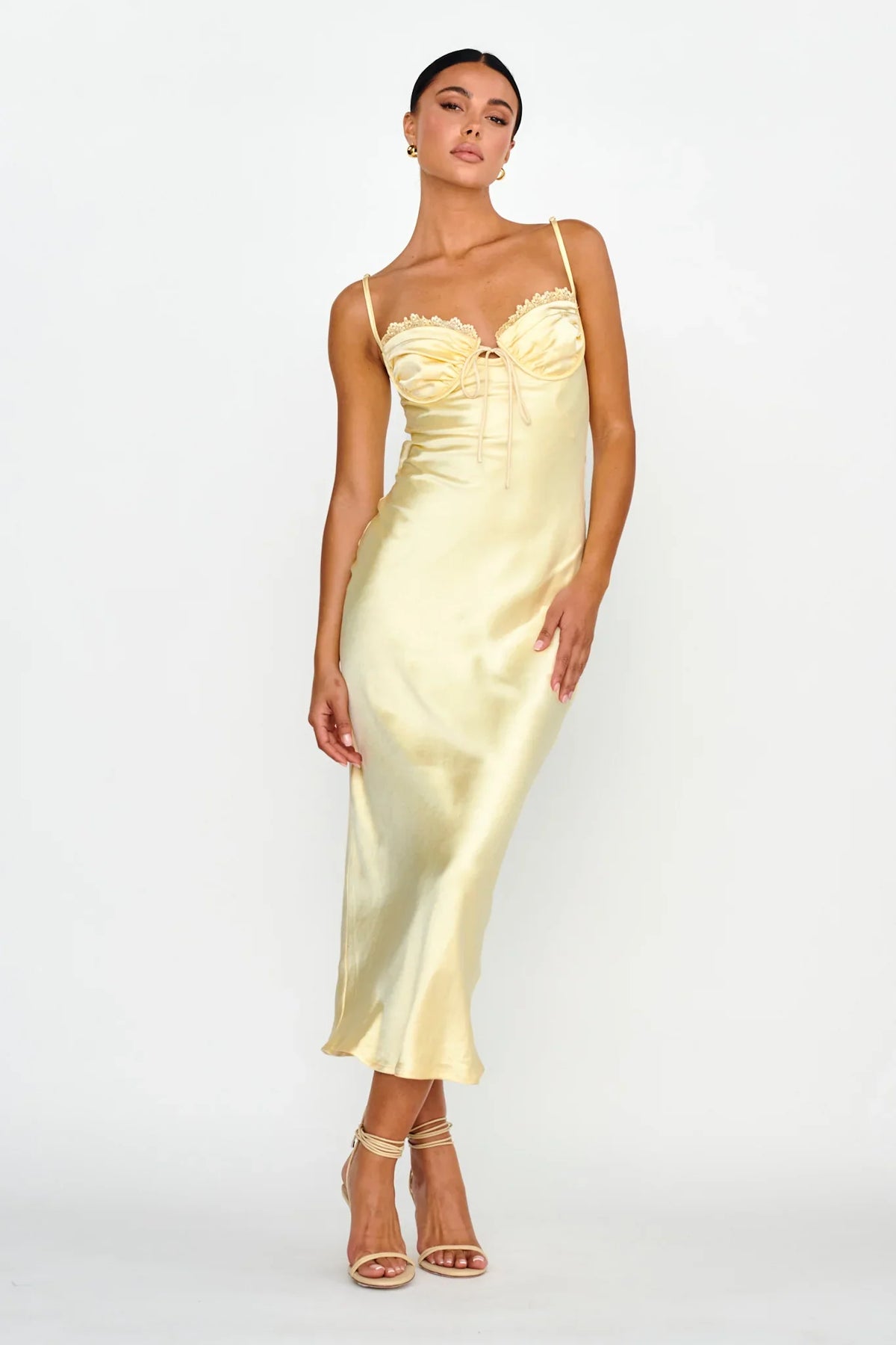Fortune Lace Trim Bust Tie Midi Dress Butter