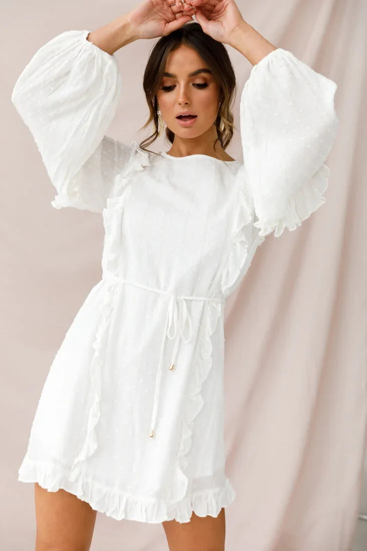 Maiden Long Sleeve Frill Dress White