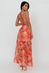 Maura Lace-Up Back Maxi Dress Floral Red