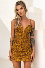 All That Jazz Cami Strap Mini Dress Leopard Print Mustard