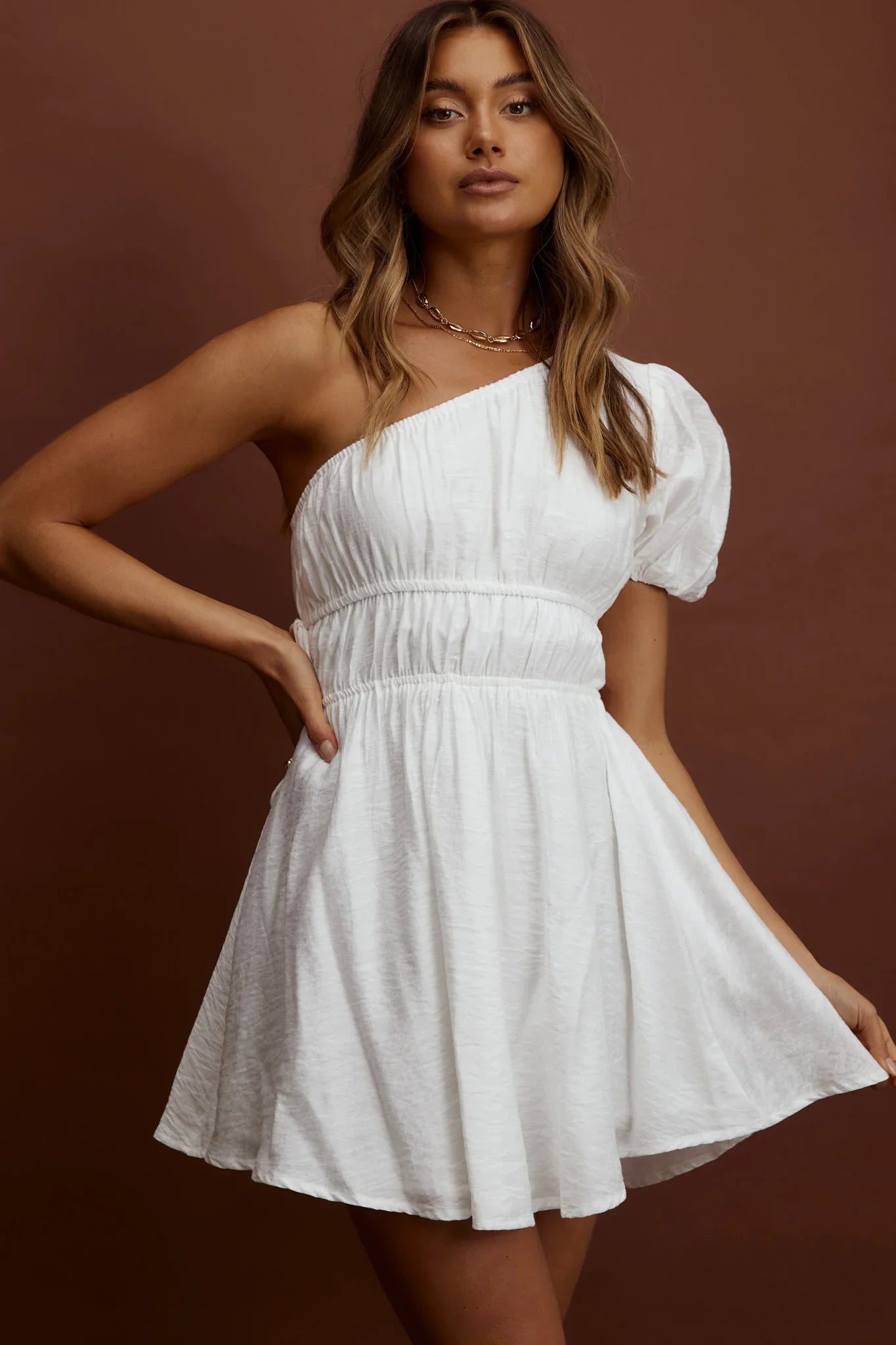 True Heart One-Shoulder A-Line Dress White