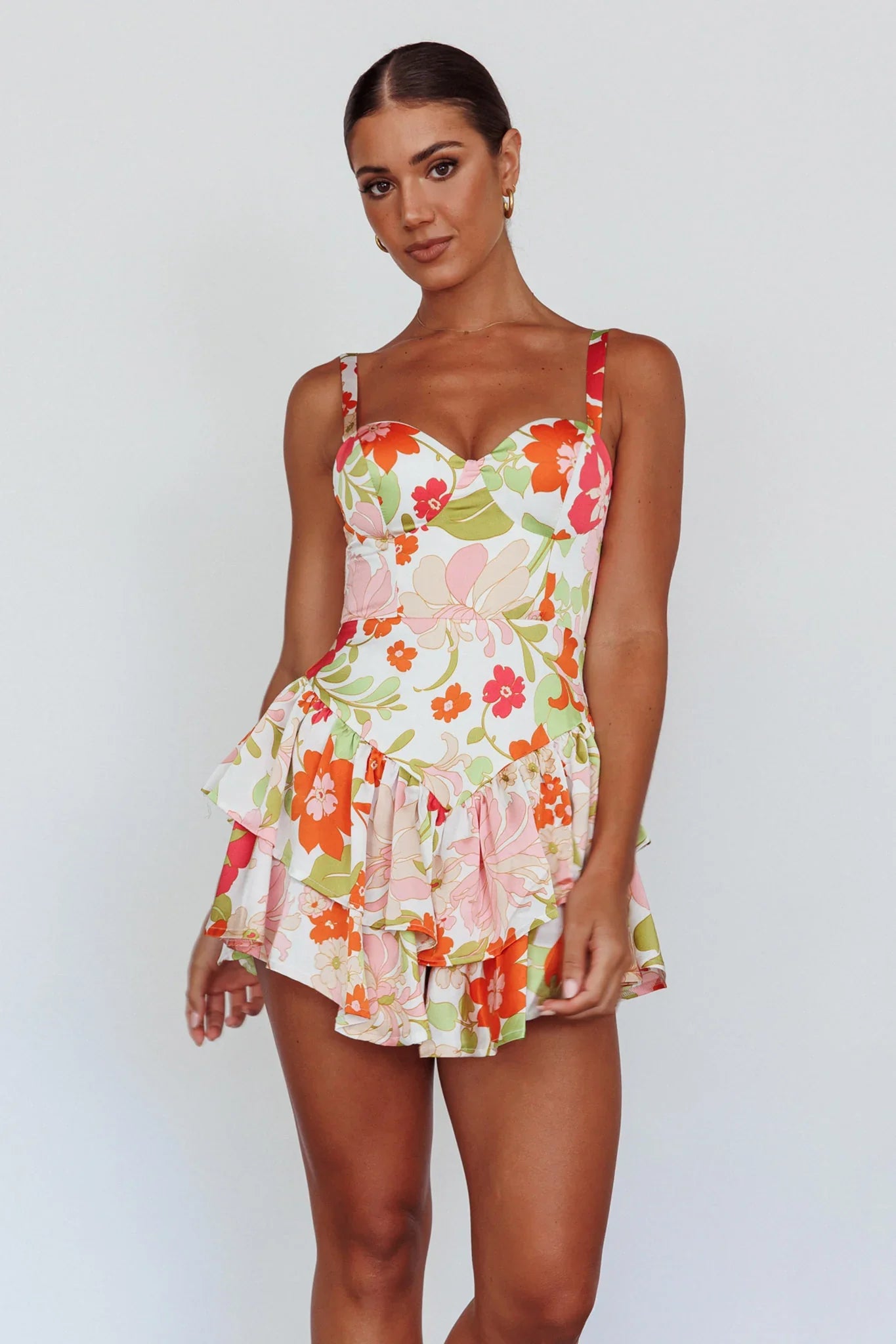Tuscan Summer Flounce Romper Floral White