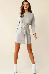 Lorelei Long Sleeve Wide Belt Knit Dress Grey