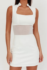 Astro Mandarin Collar Mesh Mini Dress White
