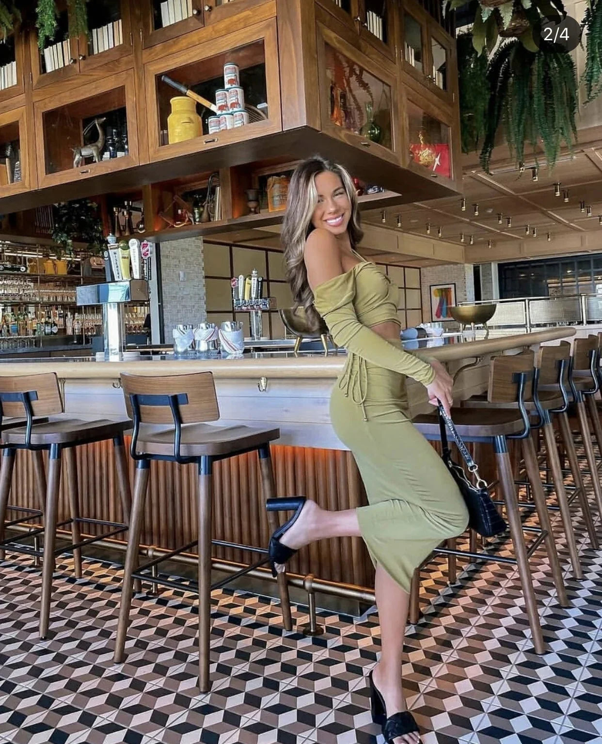 Your Muse Drawstring Side Midi Skirt Olive