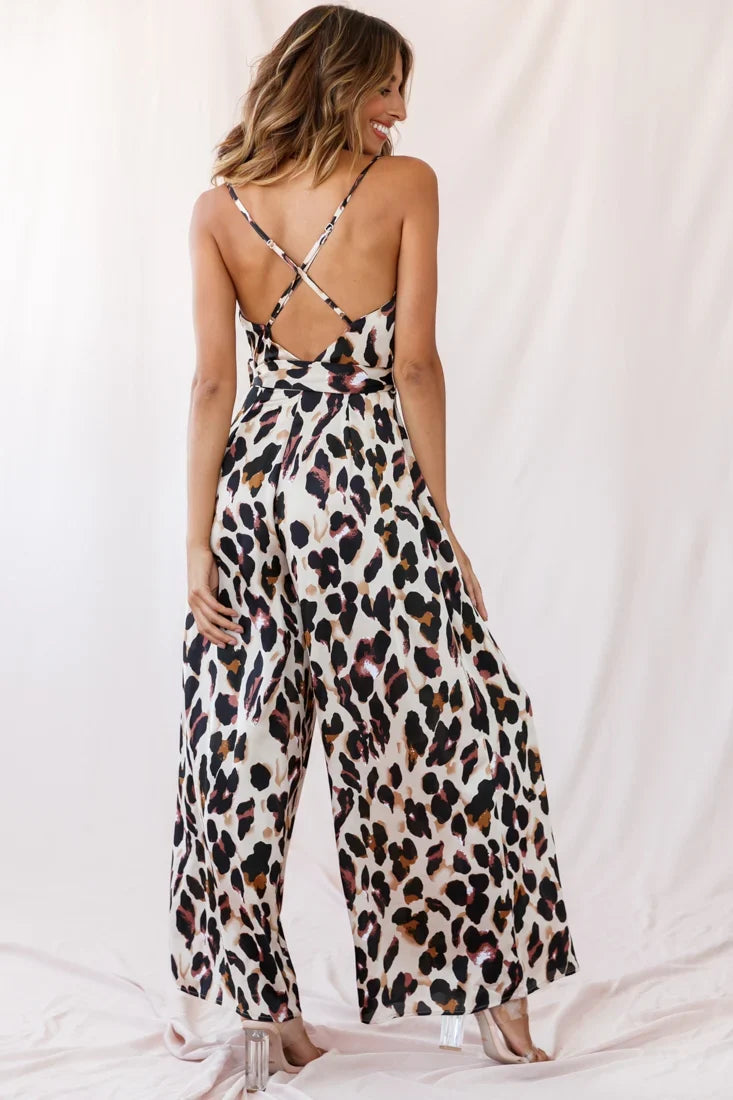 Mali Wide Leg Belted Jumpsuit Leopard