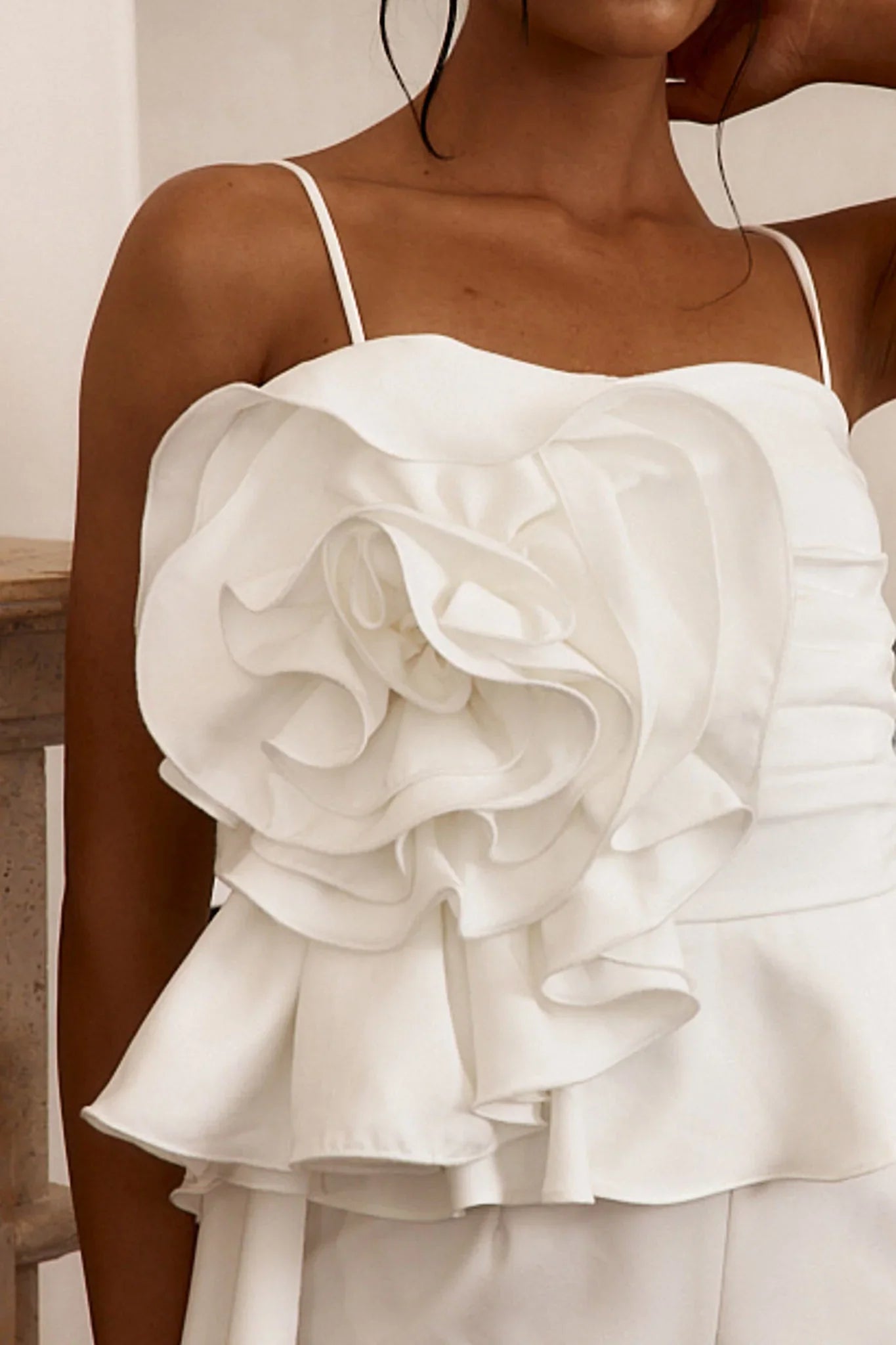 Fallon Ruffle Rose Cami Jumpsuit White
