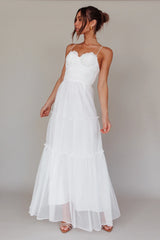 Calla Sweetheart Neckline Hail Spot Midi Dress White