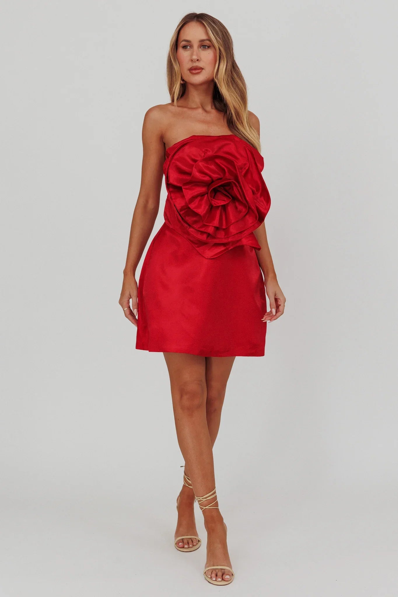 Count Down Rose Feature Strapless Top Red