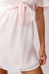 Stealing Hearts Flutter Sleeve Wrap Front Dress Pink