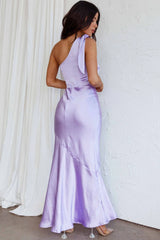 Eleanora One-Shoulder Satin Dress Lilac