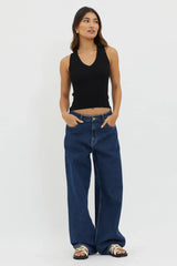 D'Lila V-Neck Ribbed Knit Top Black