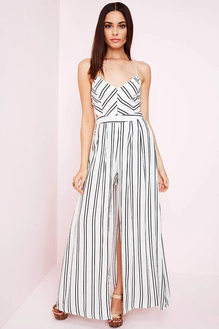 Sidney Striped Maxi Romper White Black