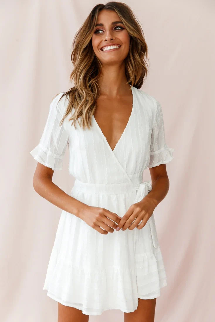 Rubi V-Neckline Wrap Dress White