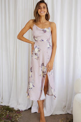 Suki Front Split Midi Dress Hydrangea Print Pink