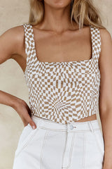 Mandie Thick Strap Crop Top Printed Beige