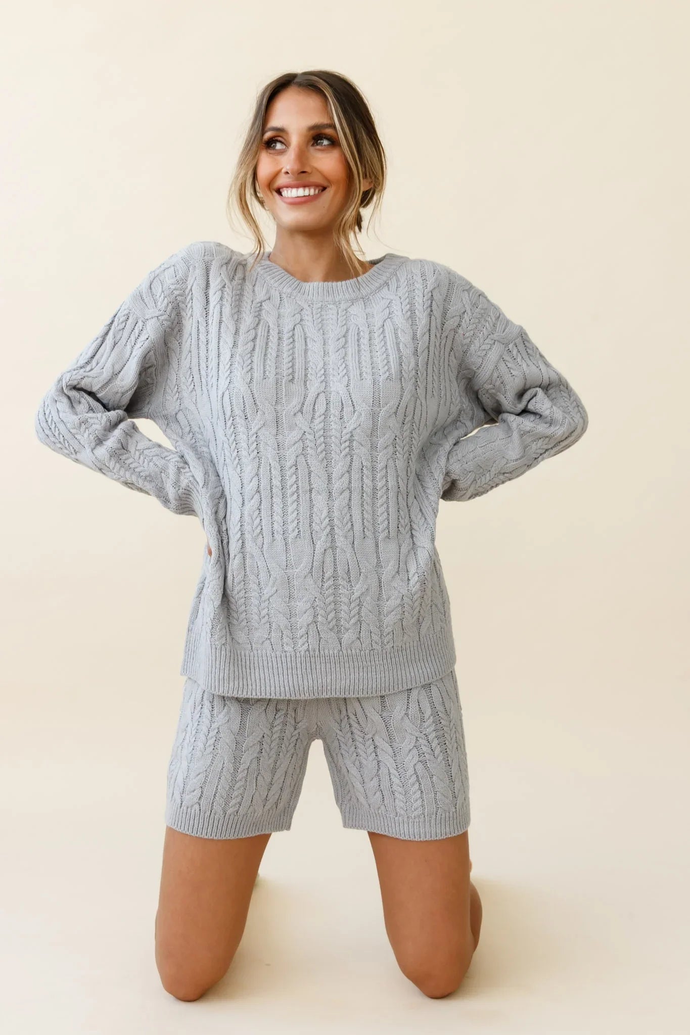 Colorado Cable Knit Sweater Grey