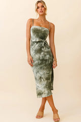 Serenade Me Square Neckline Side Split Midi Dress Tie Dye Olive