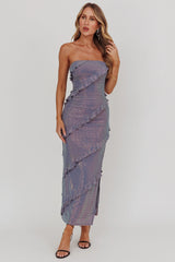 Metrics Strapless Frill Maxi Dress Blue